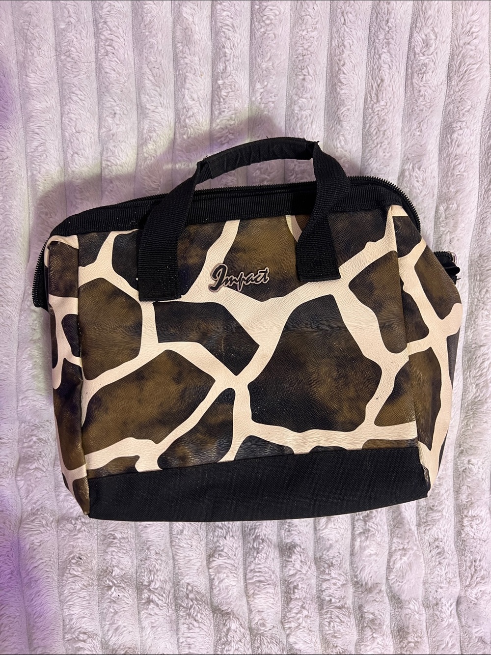 Pact Giraffe-Print Cosmetic Bag in Brown, Cream & Black